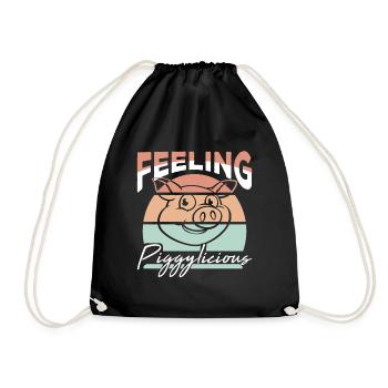 Feeling piggylicious funny farmer - Drawstring Bag - black - Front