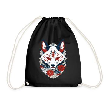 Japanischer Kitsune Yokai Ukiyo-E Streetwear - Turnbeutel - Schwarz - Vorne