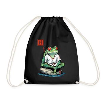 Smoking Frog Ukiyo-e Kanji Japan Streetwear - Drawstring Bag - black - Front