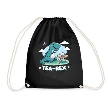 Kawaii Tea Rex T-Trex Tea Pun - Drawstring Bag - black - Front