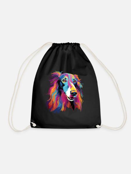 Wasserfarben Farbenfroher Russischer Windhund - Turnbeutel - Schwarz