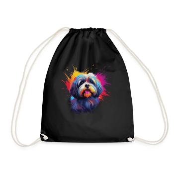 Wasserfarben Farbenfroher Lhasa Apso - Turnbeutel - Schwarz - Vorne