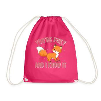 Valentines Day Shirt, You're Foxy And I Know It - Drawstring Bag - fuchsia - Front