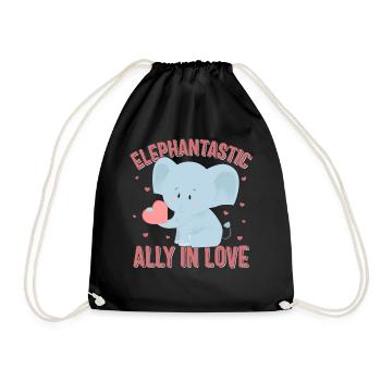 Valentines Day Shirt, Elephantastic Ally In Love - Drawstring Bag - black - Front