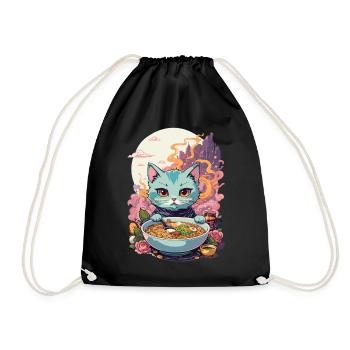 Ramen Katze Kawaii Anime Japan Food Design - Turnbeutel - Schwarz - Vorne