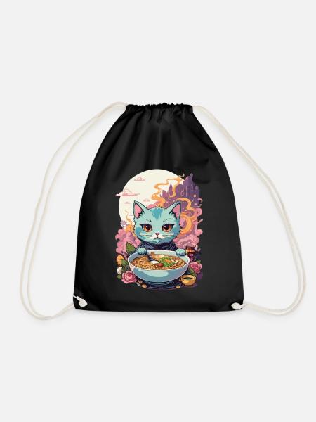 Ramen Chat Kawaii Anime Japon Food Design - Sac de sport léger - noir