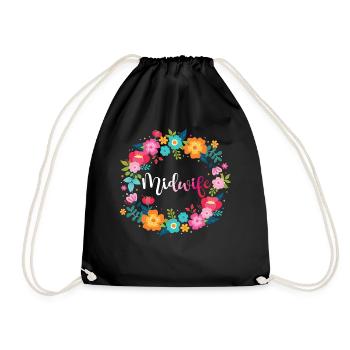 Nurse Midwife Birth Worker Flower - Drawstring Bag - black - Front