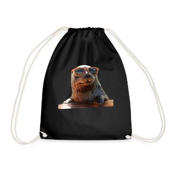 Seal with sunglasses Seal Walrus Cute seals - Drawstring Bag - black - Front