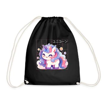 Kawaii Unicorn Chibi Japanese Aesthetic Harajuku - Turnbeutel - Schwarz - Vorne