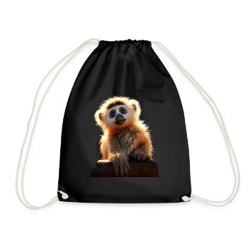 Gibbon Monkey Baby Monkey Little Gibbons Cute Monkey - Drawstring Bag - black - Front