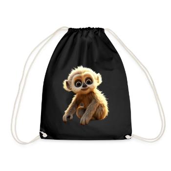 Gibbon Monkey Baby Monkey Little Gibbons Cute Monkey - Drawstring Bag - black - Front