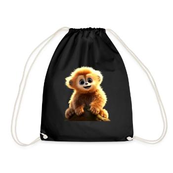 Gibbon Monkey Baby Monkey Little Gibbons Cute Monkey - Drawstring Bag - black - Front
