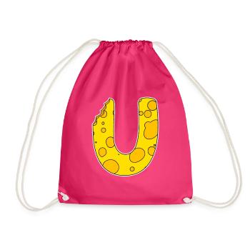 Buchstabe U - Anfangsbuchstabe U - Käse Motiv - Turnbeutel - Fuchsia - Vorne