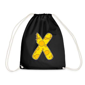 Letter X - Initial Letter X - Cheese Motif - Drawstring Bag - black - Front
