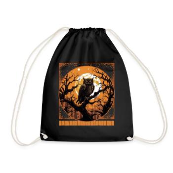 Owl and Full Moon Halloween Tee - Drawstring Bag - black - Front