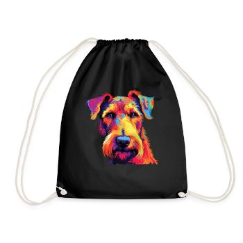 Aquarelle colorée Airedale Terrier - Sac de sport léger - noir - Devant