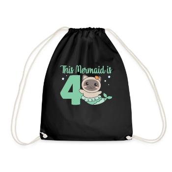 4th Birthday Cat Mermaid Cat - Drawstring Bag - black - Front