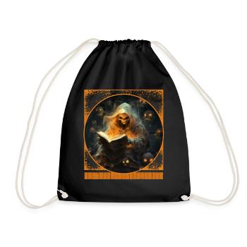 Pumpkin Head Story Time Halloween T Shirt - Drawstring Bag - black - Front