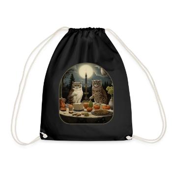 Cat and Owl Council Wise Conversations in a - Drawstring Bag - black - Front