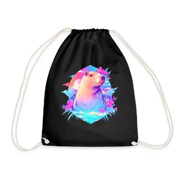 Cute Capybara Retro Summer Kawaii Pastel Vaporwave - Turnbeutel - Schwarz - Vorne