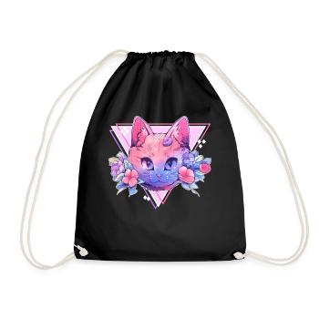 Kawaii Cat Floral Pastel Vaporwave Japanese Haraju - Turnbeutel - Schwarz - Vorne