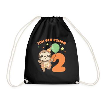Ich bin schon 2 Faultiere Geburtstags Kinder - Turnbeutel - Schwarz - Vorne