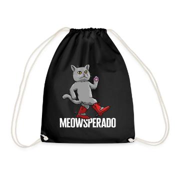Cowboy Shirt, Meowsperado Cat With Cowboy Boots - Drawstring Bag - black - Front