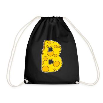 Buchstabe B - Anfangsbuchstabe B - Käse Motiv - Turnbeutel - Schwarz - Vorne