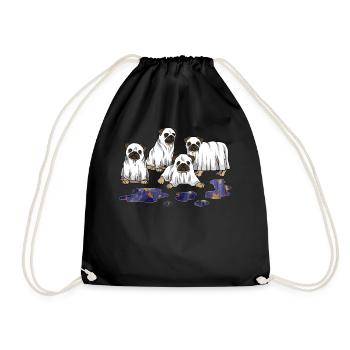 Halloween Shirt, Pug Ghost Cute Tee, Spooky Pug - Drawstring Bag - black - Front