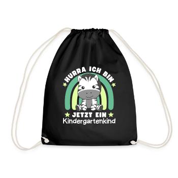 Hurra Ich Bin Jetzt Ein Kindergartenkind Zebra - Turnbeutel - Schwarz - Vorne