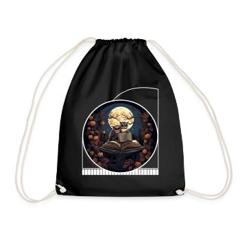 Moonlit Skeleton Reader Cottagecore Night Owl - Drawstring Bag - black - Front