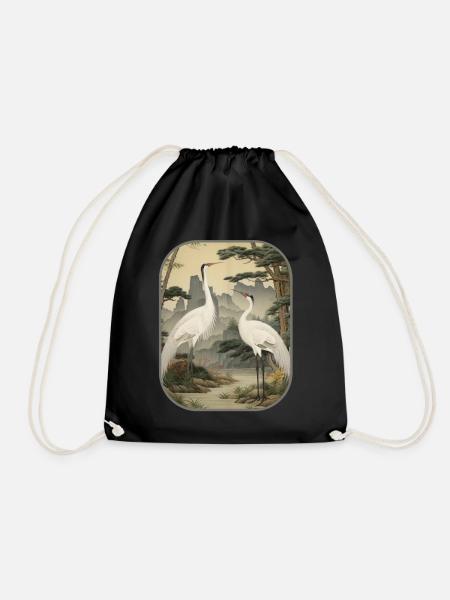 Kakemono Cranes Layered Elegance T-Shirt - Turnbeutel - Schwarz