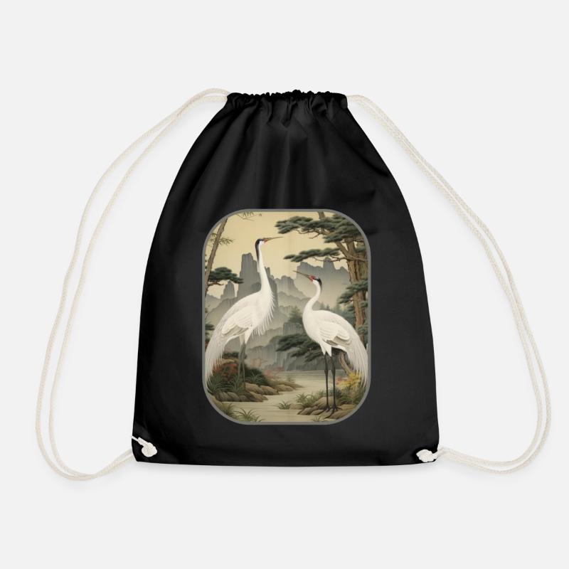 Kakemono Cranes Layered Elegance T-Shirt - Turnbeutel - Schwarz