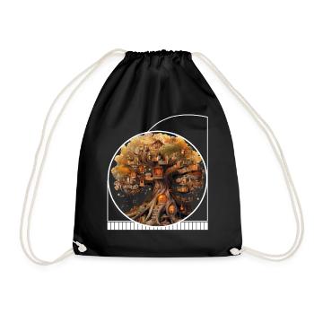 Tree Library Halloween Ghost Reader Cottagecore - Drawstring Bag - black - Front