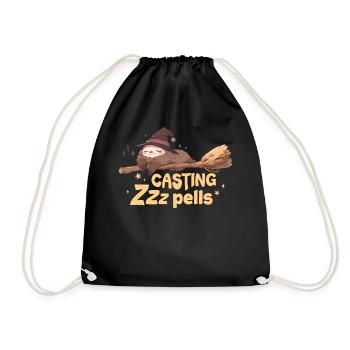 Casting Zzzpells Funny Witch Sloth Cute Halloween - Turnbeutel - Schwarz - Vorne
