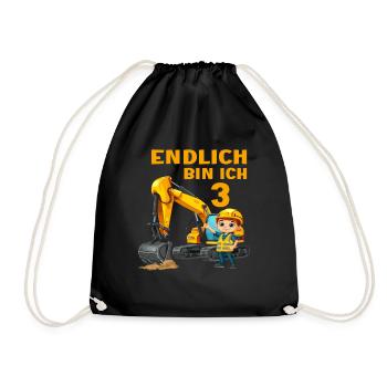 Bagger 3 Geburtstag Baggern Baggerfahrer 3 Jahre - Turnbeutel - Schwarz - Vorne