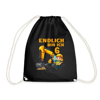 Baggerfahrer 6 Geburtstag Baggern 6 Jahre Bagger - Turnbeutel - Schwarz - Vorne