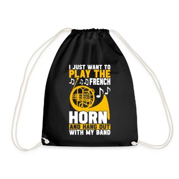 Horn Brass Instrument - Drawstring Bag - black - Front