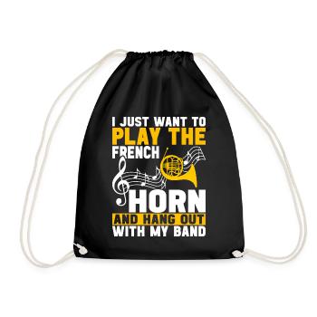 Horn Brass Instrument - Drawstring Bag - black - Front