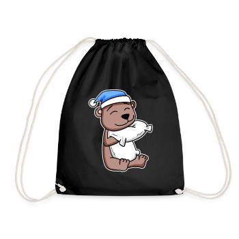 Bear with pillow and sleeping cap - Drawstring Bag - black - Front