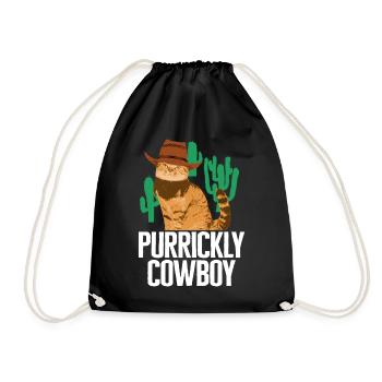 Cowboy Shirt, Purrickly Cowboy Tee, Cowboy Cat - Drawstring Bag - black - Front