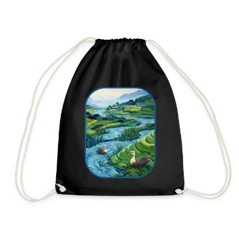 Rice Terrace Ducklings Serene March T Shirt - Drawstring Bag - black - Front