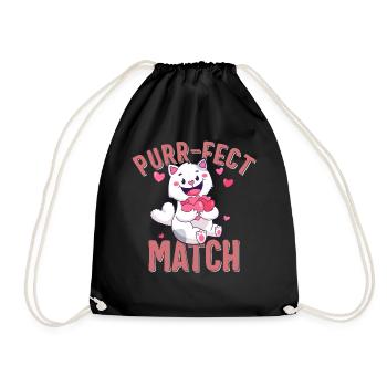 Valentines Day Shirt, Purr-Fect Match Heart - Drawstring Bag - black - Front