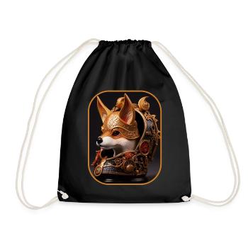 Samurai Helm Corgi Warrior Spirit T-Shirt - Turnbeutel - Schwarz - Vorne