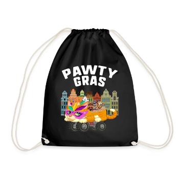 Mardi Gras Shirt, Pawty Gras Float Shaped Giant - Drawstring Bag - black - Front