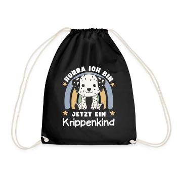 Hurra Ich Bin Jetzt Ein Krippenkind Dalmatiner - Turnbeutel - Schwarz - Vorne