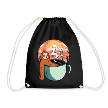 Sloth, Relaxation, Tea, Coffee, Break, Ready for Vacation - Drawstring Bag - black - Front