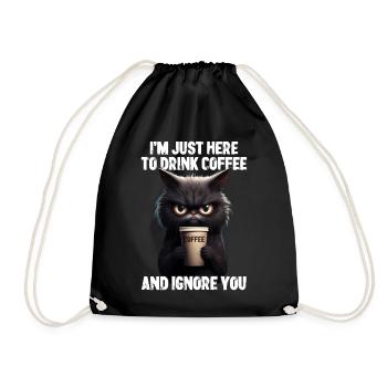Grumpy Kitty Cat Coffee Morning Grouch Gift - Drawstring Bag - black - Front