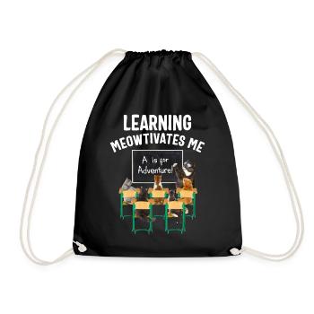 Pre Kindergarten Shirt, Learning Meowtivates Me - Drawstring Bag - black - Front