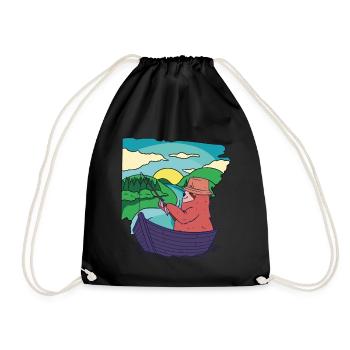 Sloth, Angler, Boat Fishing, Sunset Fishing - Drawstring Bag - black - Front